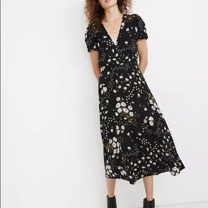 Puff-Sleeve Wrap-Front Midi Dress in Polka Daisies, size 6